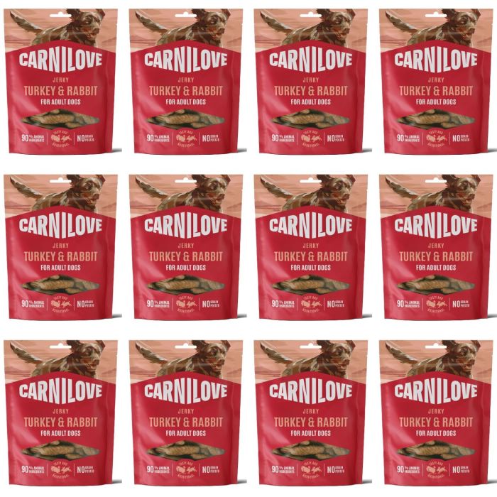 CARNILOVE Dog Jerky Turkey and Rabbit 12x100g przysmaki z indykiem i królikiem dla dorosłych psów