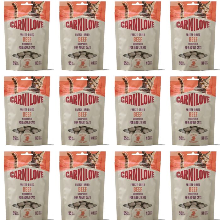 CARNILOVE Freeze-Dried Snack Cat Beef 12x40 g z wołowiną i kocimiętką, liofilizowane przysmaki dla kotów