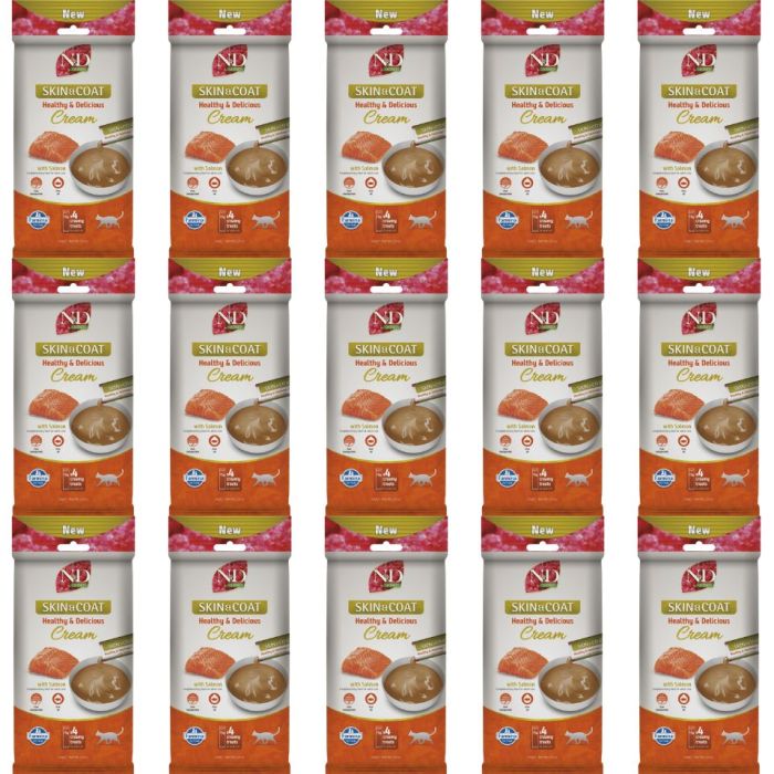 FARMINA N&D Quinoa Cat Skin Coat Cream Salmon 15x60 g z łososiem, kremowy przysmak dla kotów wspierający zdrowie skóry i sierści