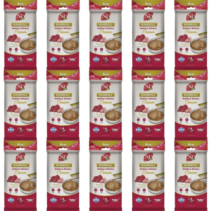 FARMINA N&D Quinoa Cat Hairball Cream Chicken and Tuna 15x60 g z kurczakiem i tuńczykiem, odkłaczający kremowy przysmak dla kotów