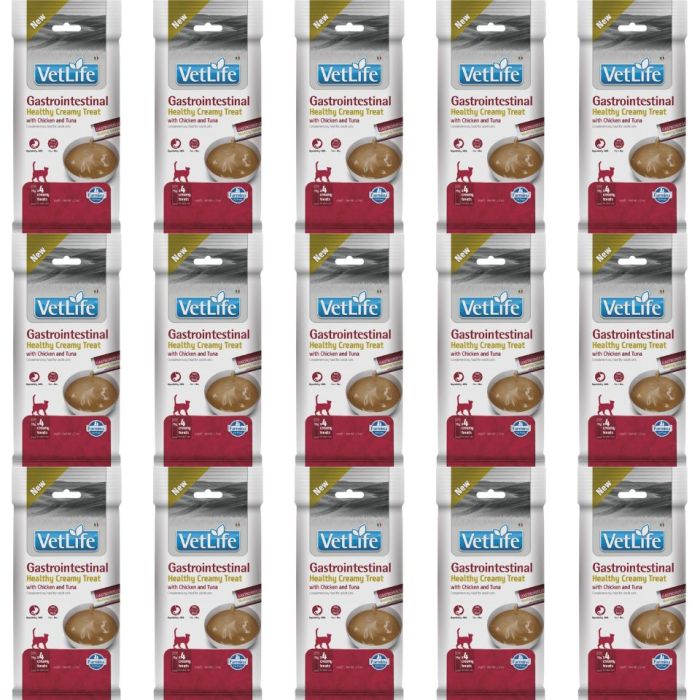FARMINA Vet Life Cat Gastrointestinal Creamy 15x60 g z kurczakiem i tuńczykiem, kremowy przysmak dla kotów wspierający prawidłowe trawienie