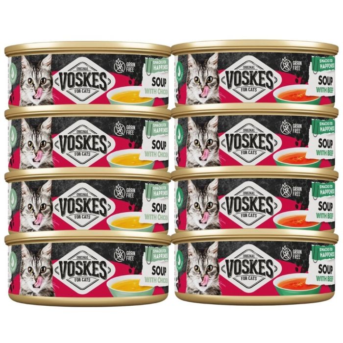 VOSKES Soup Mix mięsnych smaków 8x50 g zupa z wołowiną i kurczakiem dla kotów