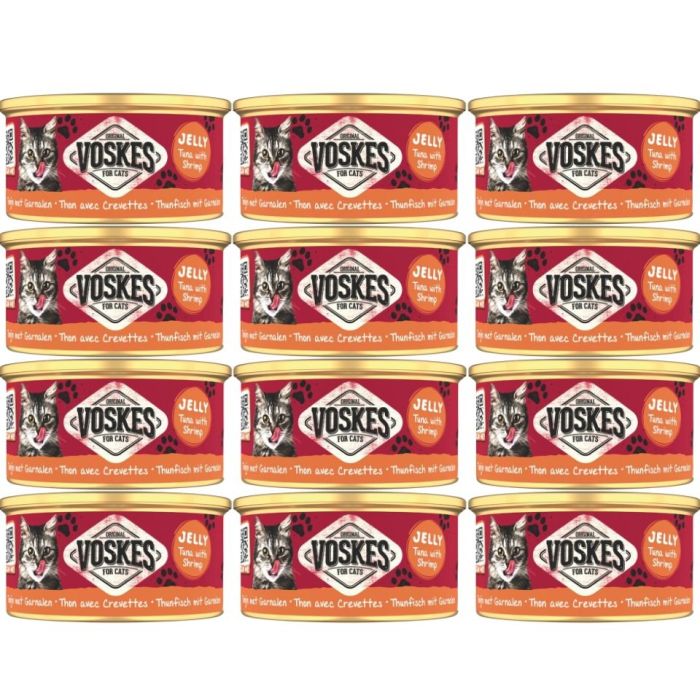 VOSKES Jelly Tuna with Shrimp 12x85 g100% tuńczyk z krewetką w galaretce, karma uzupełniająca dla kota