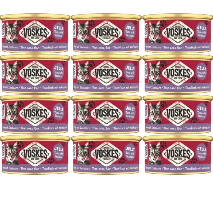 VOSKES Jelly Tuna with Seabass 12x85 g 100% tuńczyk z okoniem morskim w galaretce, karma uzupełniająca dla kota