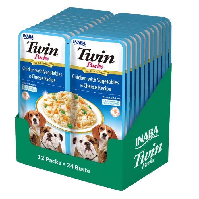 INABA Dog Twin Kurczak, warzywa i ser w bulionie dla psów 24x40 g