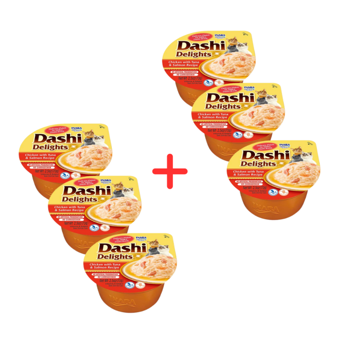 INABA Cat Dashi Delights Kurczak, tuńczyk i łosoś 70 g (3 + 3 GRATIS)