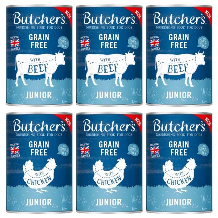 BUTCHER'S Original Junior Mix smaków 6x400g kawałki z wołowiną i kurczakiem w galaretce dla szczeniąt