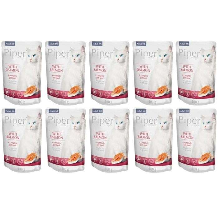 DOLINA NOTECI PIPER Animals Cat z łososiem 10x100 g mokra karma dla kota