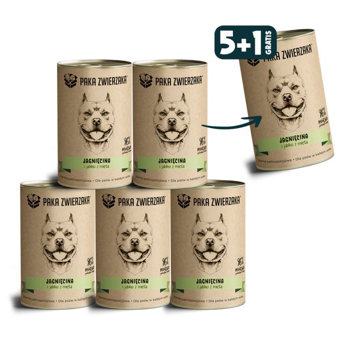 PAKA ZWIERZAKA Karma jagnięcina i jabłko z miętą dla psa 6 x 400 g 5+1 GRATIS
