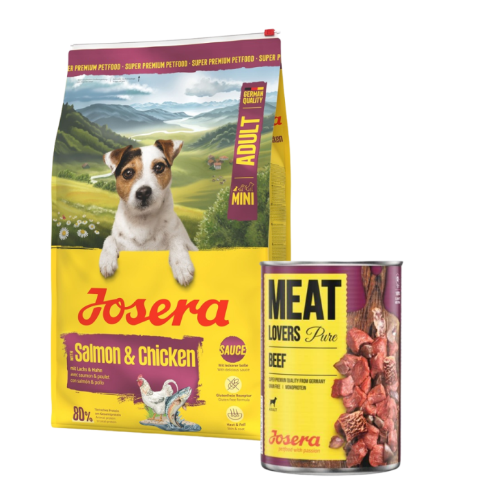 JOSERA Mini Adult Salmon and Chicken 10kg bezglutenowa karma z sosem dla psów małych ras + puszka 800g GRATIS