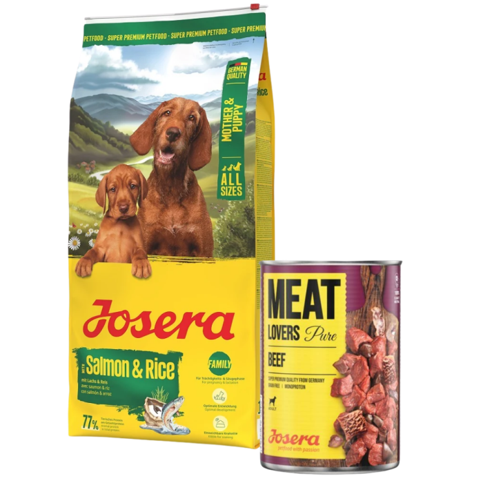 JOSERA Mother and Puppy Salmon with Rice 12,5kg dla szczeniąt, suk w ciąży oraz suk karmiących + puszka 800g GRATIS