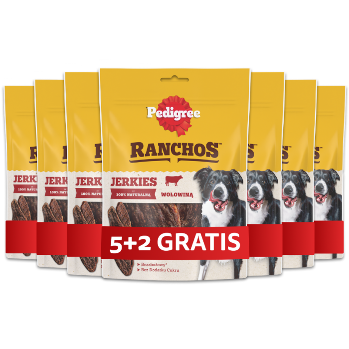 PEDIGREE Ranchos Jerkies przysmaki dla psa z wołowiną 70g 5+2 GRATIS
