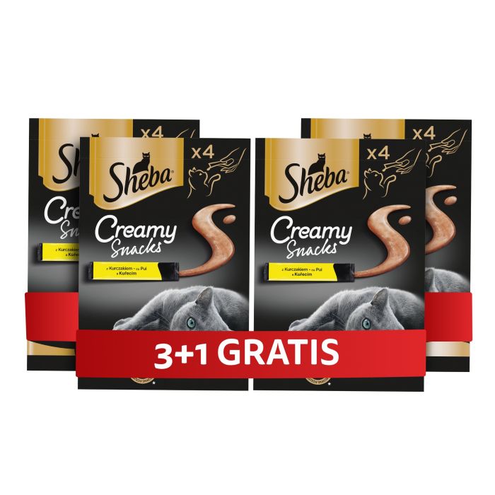 SHEBA Creamy Snacks kremowy przysmak dla kota z kurczakiem 4 x 4x12g 3+1 GRATIS
