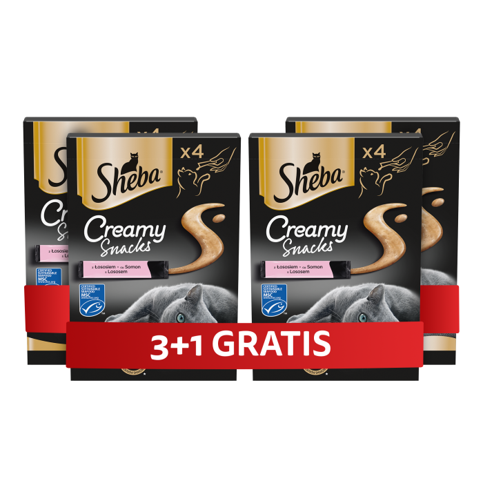 SHEBA Creamy Snacks kremowy przysmak dla kota z łososiem 4 x 4x12g 3+1 GRATIS