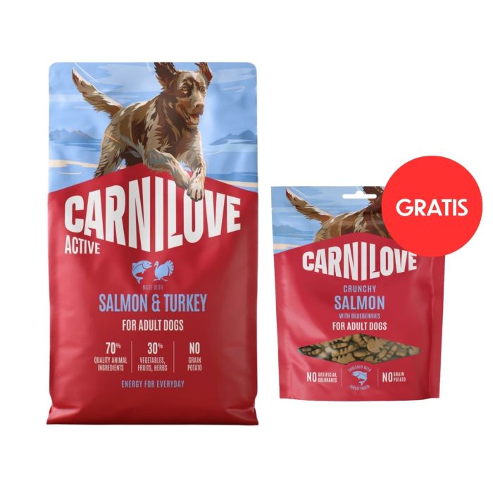 CARNILOVE Active Dog Salmon and Turkey Adult 4 kg łosoś i indyk dla psów + CARNILOVE Dog Crunchy Snack Salmon 200g GRATIS