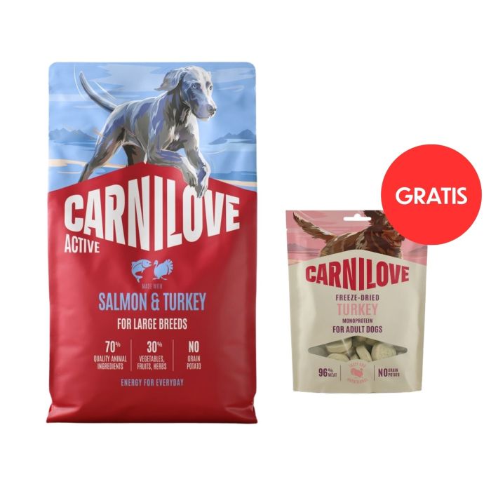 CARNILOVE Active Dog Salmon & Turkey Adult Large Breeds 4 kg łosoś i indyk dla psów dużych ras + CARNILOVE Dog Freeze Dried Turkey 60g GRATIS