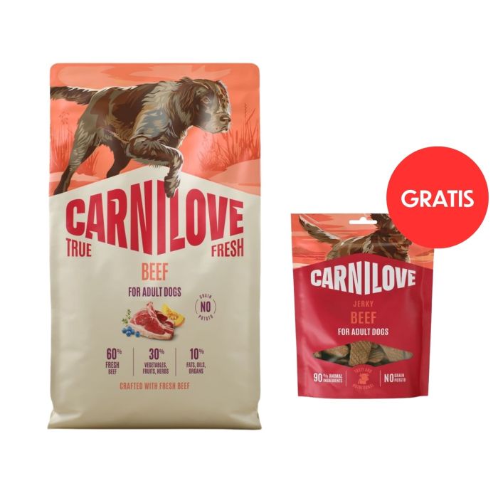 CARNILOVE True Fresh Dog Beef Adult 4 kg ze świeżą wołowiną dla psów + CARNILOVE Dog Jerky Beef Fillet 100g GRATIS