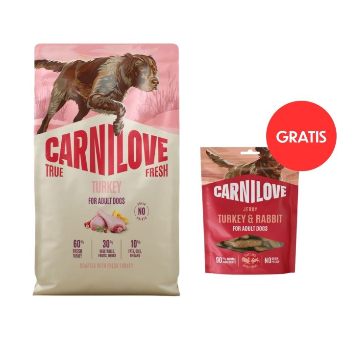 CARNILOVE True Fresh Dog Turkey Adult 4 kg ze świeżym indykiem dla psów + CARNILOVE Dog Jerky Turkey and Rabbit 100g GRATIS