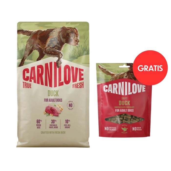 CARNILOVE True Fresh Dog Duck Adult 4 kg ze świeżą kaczką dla psów + CARNILOVE Dog Soft Snack Duck 200g GRATIS