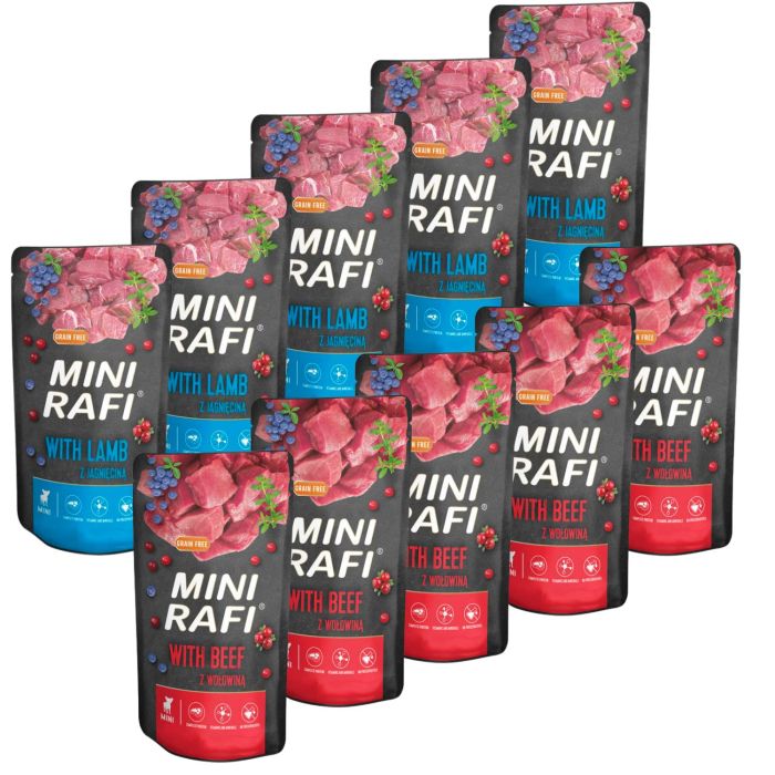 RAFI Mini Mix smaków z wołowiną i jagnięciną 10x150 g mokra karma dla psów małych ras