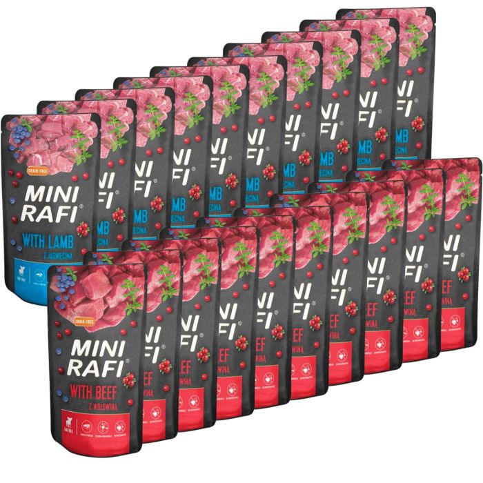 RAFI Mini Mix smaków z wołowiną i jagnięciną 20x150 g mokra karma dla psów małych ras