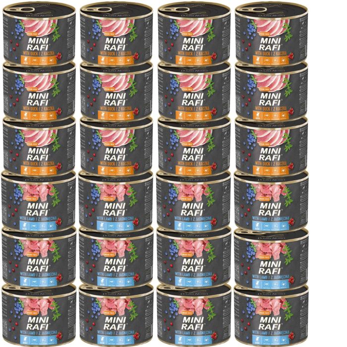 RAFI Mini Mix smaków z kaczką i jagnięciną 24x185g dla psów małych ras