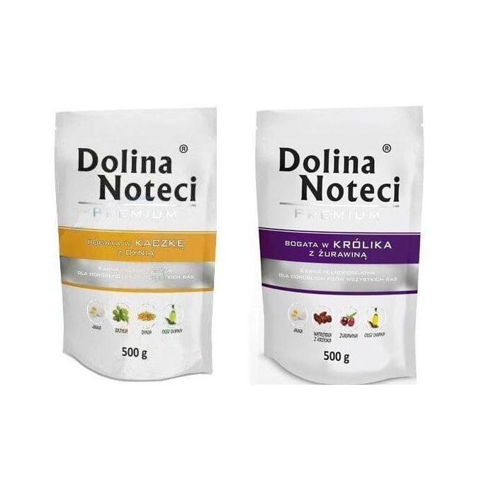 DOLINA NOTECI Premium ZESTAW PRÓBNY Bogata w kaczkę + królika 500 g x 10 szt.