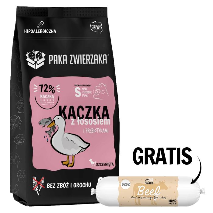 PAKA ZWIERZAKA Seventh Heaven Karma sucha Kaczka z łososiem dla szczeniąt 9 kg + Kiełbaska z wołowiny dla psa 200g GRATIS