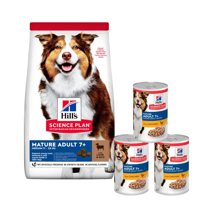 HILL'S Science Plan Canine Mature Adult Lamb & Rice 14 kg dla starszych psów + 3 puszki GRATIS