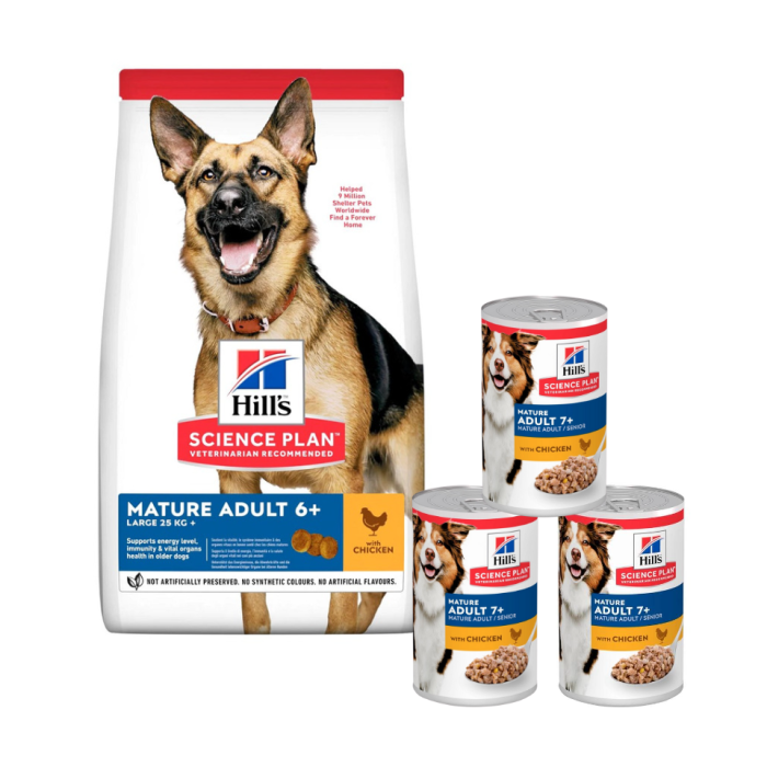 HILL'S Science Plan Canine Mature Adult 6+ Large breed Chicken 18 kg dla starszych psów ras dużych + 3 puszki GRATIS
