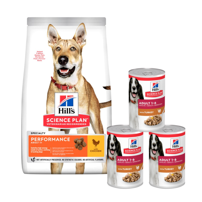 HILL'S Canine Adult 1+ Performance kurczak 14 kg dla aktywnych psów + 3 puszki GRATIS