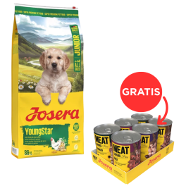 JOSERA YoungStar 12,5kg bezzbożowa karma dla szczeniąt + Meat Lovers Pure Multipack 6x400g mokra karma dla psów GRATIS