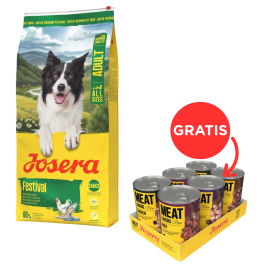 JOSERA Festival 12,5kg dla wybrednych psów z pysznym sosem + Meat Lovers Pure Multipack 6x400g mokra karma dla psów GRATIS