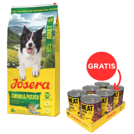JOSERA Salmon and Potato Adult 12,5kg bezzbożowa karma dla psów z wrażliwym żołądkiem + Meat Lovers Pure Multipack 6x400g mokra karma dla psów GRATIS