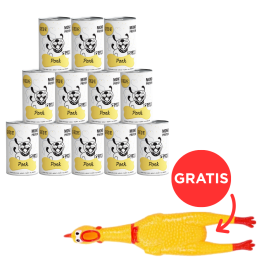 PAKA ZWIERZAKA PEPE Pork 99% (wieprzowina) 12 x 400 g monoproteinowa karma + zabawka kurczak GRATIS
