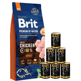 BRIT Premium By Nature Sport 15 kg + mokra karma z drobiem 6x1240 g