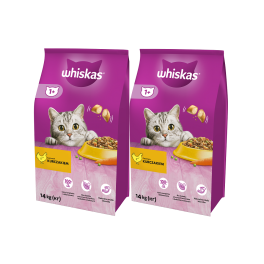 WHISKAS Adult 2x14kg sucha karma dla kotów z kurczakiem i warzywami