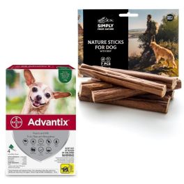 BAYER ADVANTIX Roztwór do nakrapiania dla psów do 4 kg (4 x  0,4 ml) + SIMPLY FROM NATURE Naturalne cygara z wołowiną 3 szt.