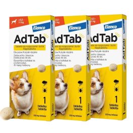 ELANCO AdTab 225 mg 3 tabletki na kleszcze i pchły do rozgryzania i żucia dla ps&oacute;w (>5,5&ndash;11 kg)