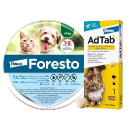 FORESTO Obroża dla kota i psa poniżej 8 kg przeciw kleszczom i pchłom + ELANCO AdTab 48 mg tabletka na kleszcze dla kot&oacute;w (>2,0&ndash;8,0 kg)
