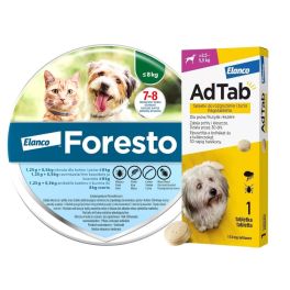 FORESTO Obroża dla kota i psa poniżej 8 kg przeciw kleszczom i pchłom + ELANCO AdTab 112 mg tabletka na kleszcze dla ps&oacute;w (>2,5&ndash;5,5 kg)