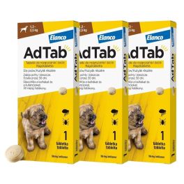 ELANCO AdTab 56 mg 3 tabletki na kleszcze i pchły do rozgryzania i żucia dla ps&oacute;w (1,3&ndash;2,5 kg)