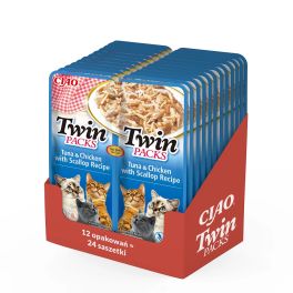 INABA Twin Tuńczyk z kurczakiem i przegrzebkami w bulionie dla kotów 24x40 g