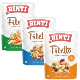 RINTI Filetto in Jelly Mix smaków z kurczakiem w galaretce 24x100 g kurczak i warzywa,  kurczak i kaczka, kurczak i serca drobiowe