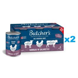 BUTCHER'S Original Recipe in jelly Mix smaków z wątróbką lub nerkami 2x6x400 g kawałki w galaretce z wołowiną, z jagnięciną i z kurczakiem dla psa