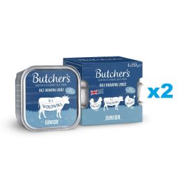 BUTCHER'S Original Junior Mix smaków pasztet z kurczakiem, z wołowiną i z indykiem dla szczeniąt 2x4x150 g