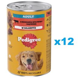 PEDIGREE Adult puszka 12x1200 g mokra karma pełnoporcjowa dla dorosłych psów, z mieszanką wołowiny i wątróbki, w galaretce