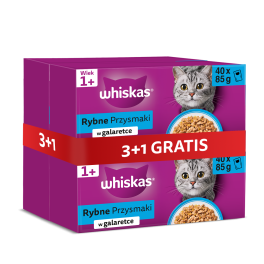 WHISKAS Adult saszetka 4 x 40x85 g Smaki Rybne w galaretce łosoś, tuńczyk, dorsz, biała ryba 3+1 GRATIS