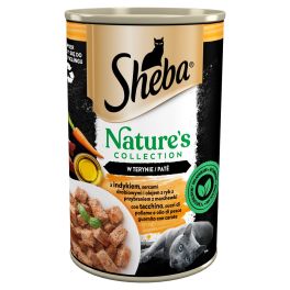 SHEBA puszka 400 g Nature's Collection mokra pełnoporcjowa karma dla dorosłych kotów z indykiem, sercami drobiowymi i olejem z ryb z przybraniem z marchewki w terynie
