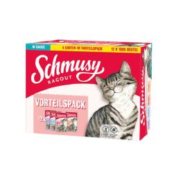 SCHMUSY RAGOUT Adult in Sauce Multibox 12x100g saszetki w sosie z kurczakiem, z wołowiną, z łososiem, z kaczką